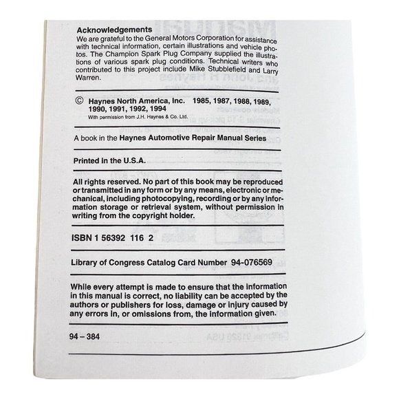 Haynes Chevrolet & GMC Truck Repair Manual  S10 S15 Pick Ups 1982-1993 Bravada - Picture 4 of 6